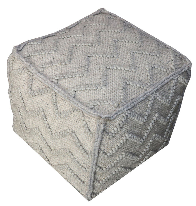Wool Cotton Blend Cube Chevron Pouf Ottoman - Gray