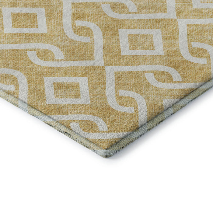 8' X 10' Geometric Washable Area Rug With UV Protection (652507) - Gold / Ivory