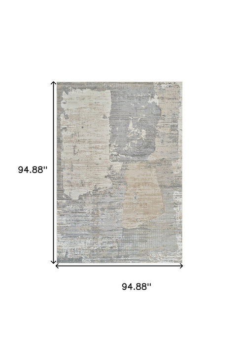 7.9' x 7.9' Abstract Distressed Polypropylene Area Rug - Cream And Beige