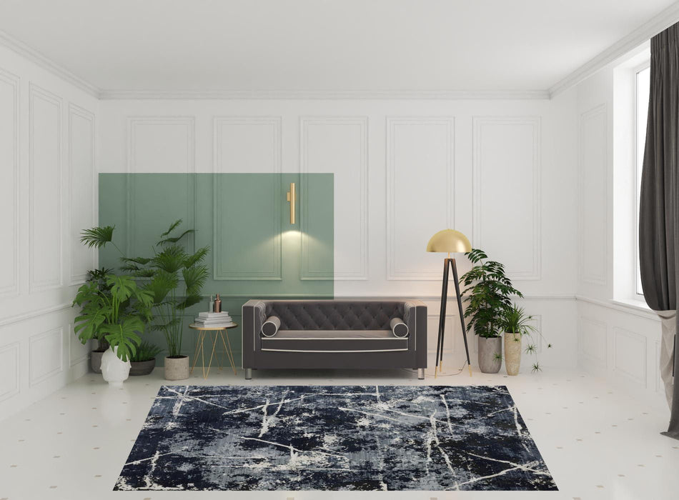 8' x 11' Abstract Power Loom Stain Resistant Area Rug - Blue Gray And Beige