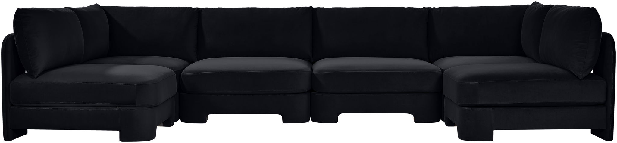 Velvet performance fabric upholstered Meridian Furniture 6-piece U-shaped armless sectional for stylish living room seating.