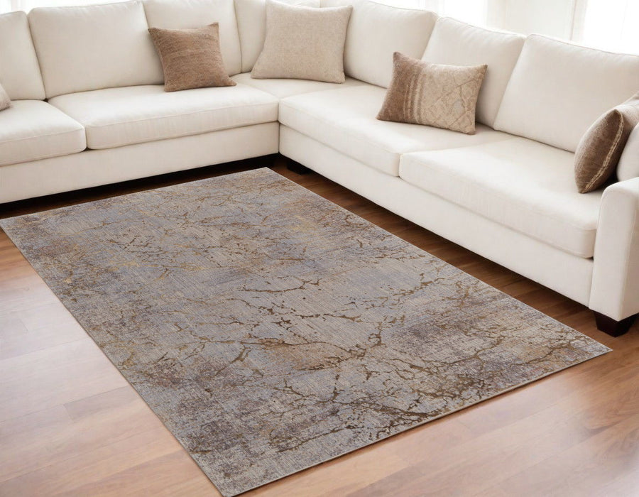 5' x 8' Abstract Power Loom Area Rug - Brown Taupe And Tan