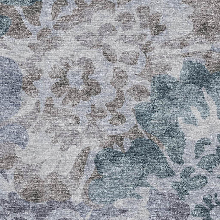 10' X 14' Floral Washable Area Rug With UV Protection (715051) - Blue / Silver