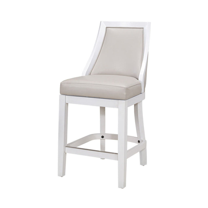 Faux Leather And Solid Wood Counter Height Swivel Bar Chair - Pearl Silver And White