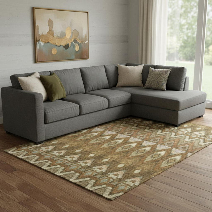 9' X 12' Southwestern Washable Area Rug With UV Protection (651898) - Brown / Sage / Beige