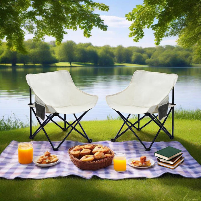 Giga outdoor camping chair set with two foldable, portable chairs featuring durable steel frames and comfortable seating.