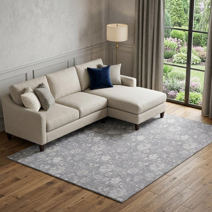 10' X 14' Floral Washable Area Rug With UV Protection (655986) - Gray / Ivory