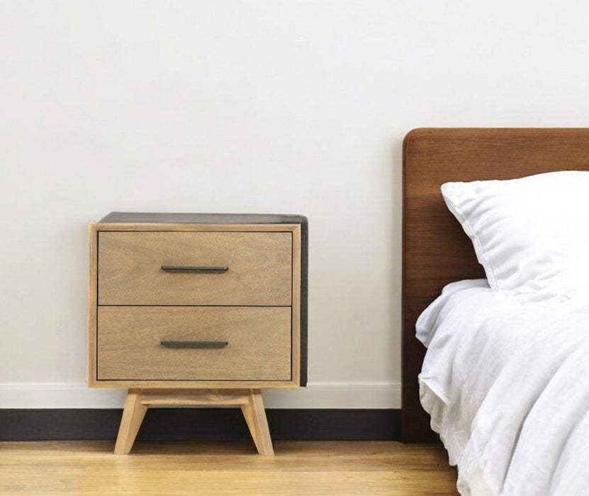 Contemporary Nightstand With Two Drawers - Natural Light Mocha