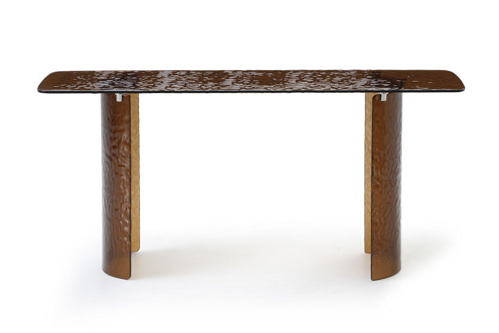 Glass Double Pedestal Console Table - Bronze