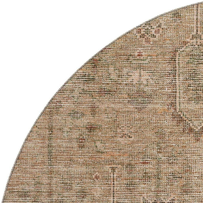 8' Southwestern Washable Round Rug With UV Protection - Terra Cotta And Copper