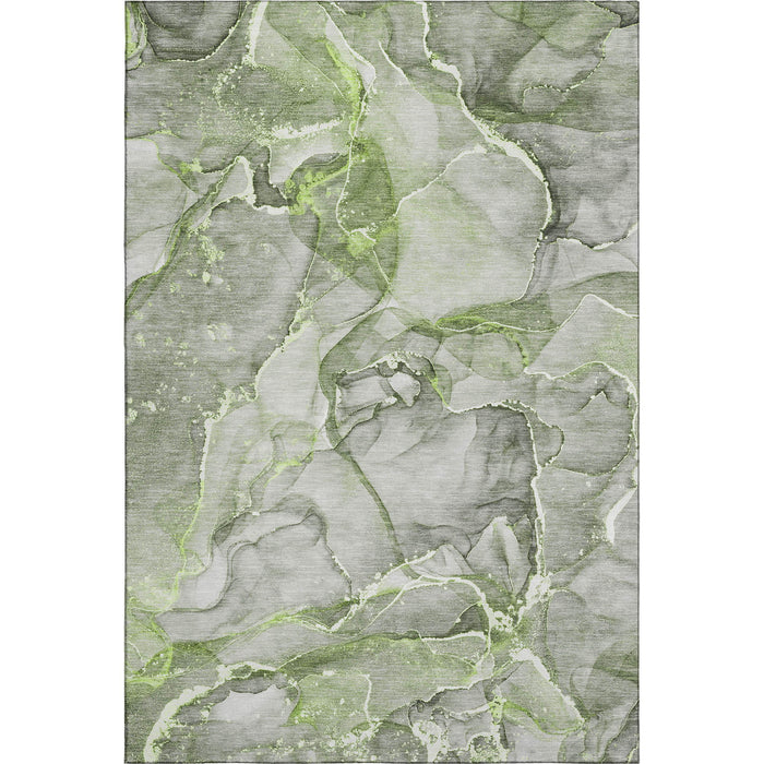 5' X 8' Abstract Washable Area Rug With UV Protection (647268) - Green / Ivory