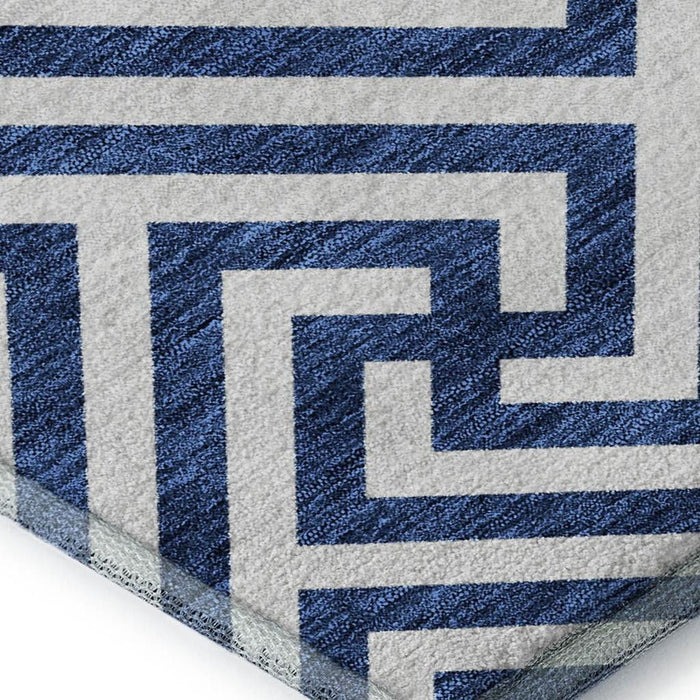 12' X 9' Transitional Geometric Washable Area Rug With UV Protection - Blue And Ivory