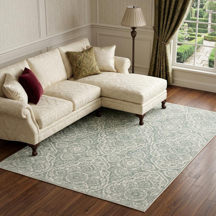 10' X 13' Medallion Area Rug With Fringe (575120) - Teal / Ivory