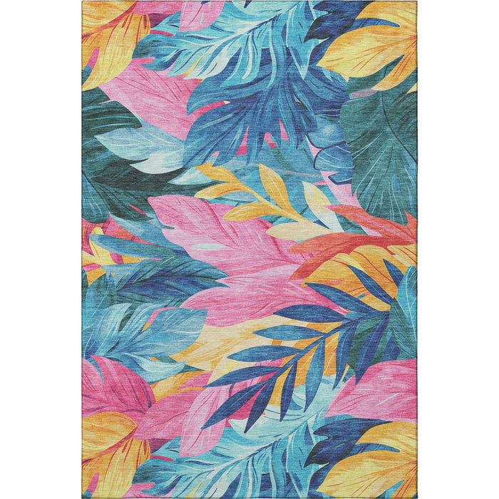 10' X 14' Floral Washable Area Rug With UV Protection (694044) - Sky Blue / Pink / Gold