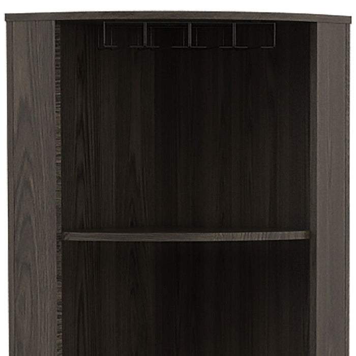 71" Wood Corner Bar Cabinet With Two Doors - Dark Brown