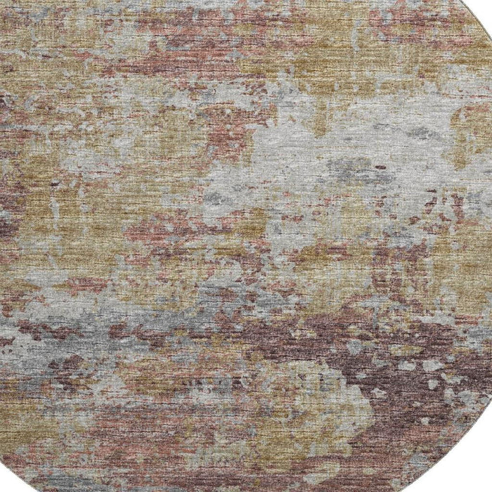 8' Mauve Abstract Washable Round Rug With UV Protection - Silver