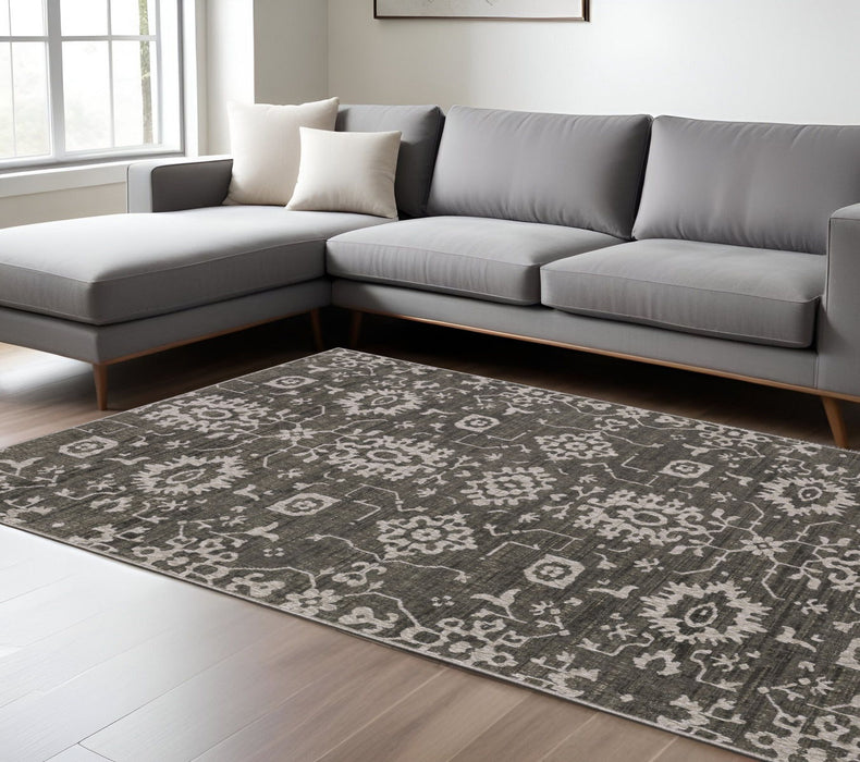 7' X 10' Oriental Area Rug - Gray And Ivory