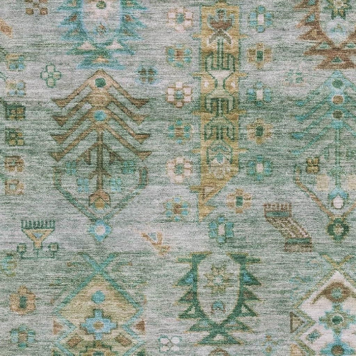 10' X 14' Southwestern Washable Area Rug With UV Protection (716479) - Sage / Copper