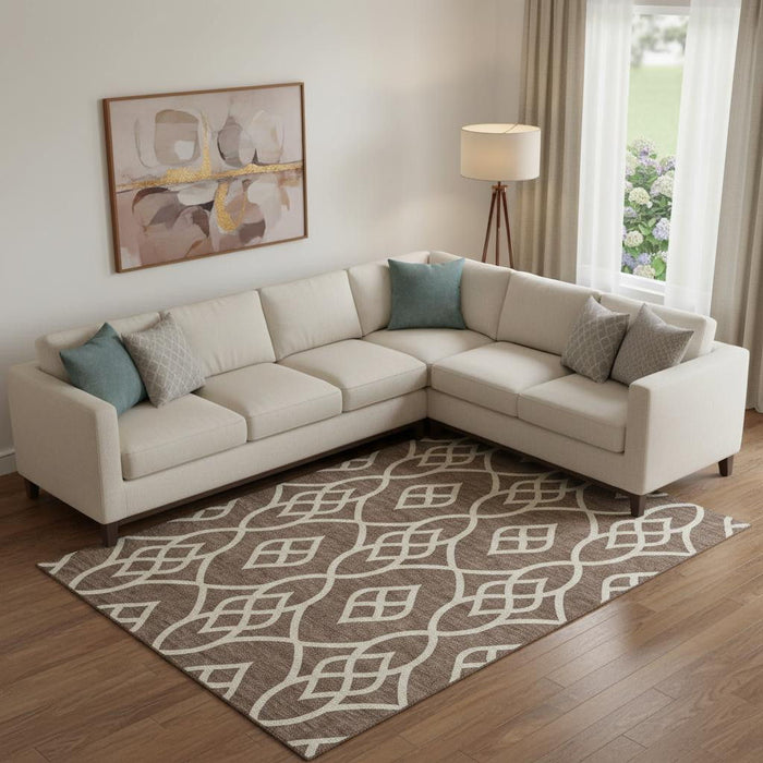 10' X 14' Trellis Washable Area Rug With UV Protection (670255) - Chocolate / Beige