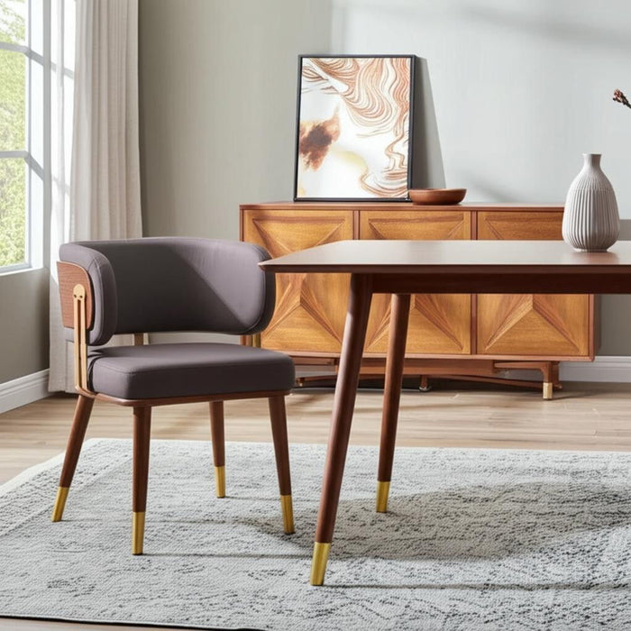 Upholstered Faux Leather Curved Back Dining Arm Chair - Brown