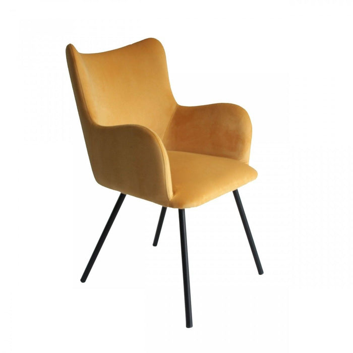 Upholstered Velvet Wing Back Dining Arm Chair - Yellow