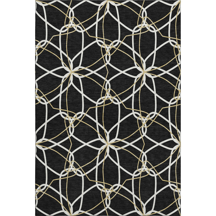 10' X 14' Geometric Washable Area Rug With UV Protection (675492) - Black / Ivory / Gold