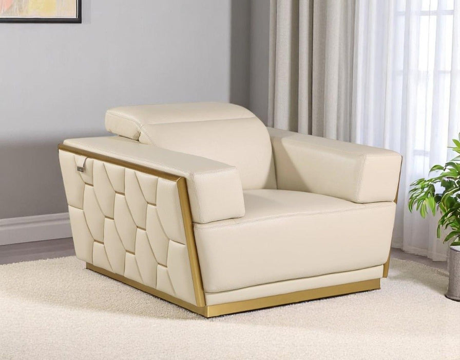 47" Italian Leather Club Chair - Beige / Gold