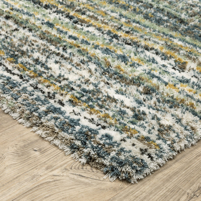 8' X 11' Geometric Distressed Area Rug - Green And Blue