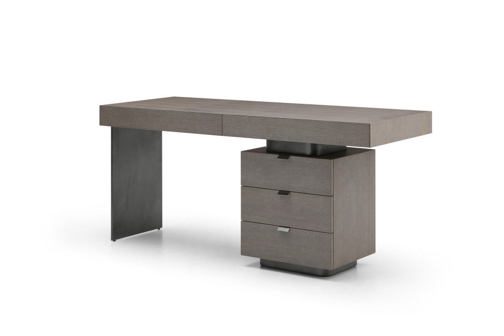 Stainless Computer Desk With Five Drawers - Gray