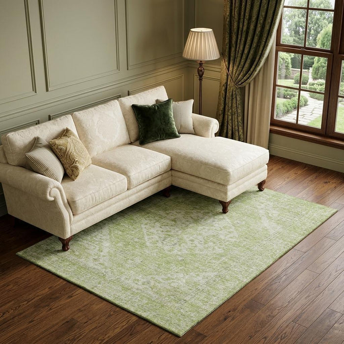 10' X 14' Medallion Washable Area Rug With UV Protection (684376) - Sage / Beige