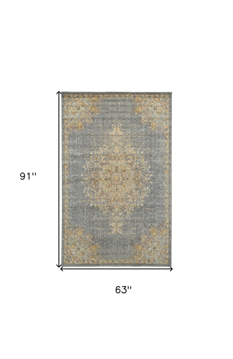 5' x 8' Machine Woven Traditional Medallion Indoor Area Rug - Slate Gray