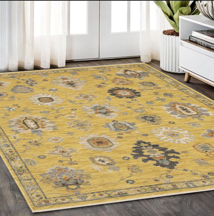 5' X 8' Oriental Area Rug With Fringe - Yellow
