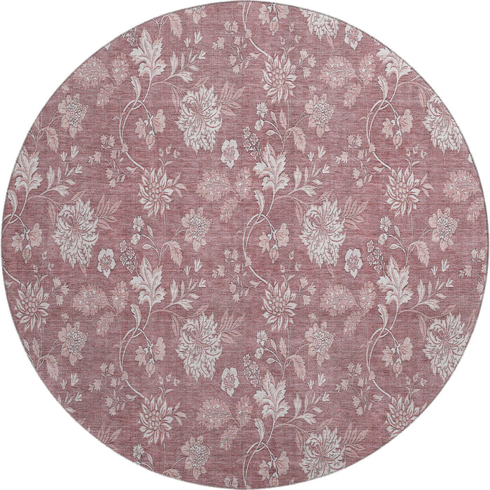 8' Floral Washable Round Rug With UV Protection (655971) - Blush / Ivory