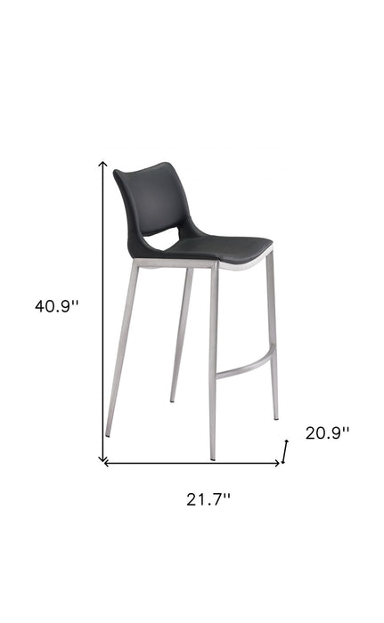 Steel Low Back Bar Height Bucket Shaped Seat Bar Chairs (Set of 2) - Black And Silver