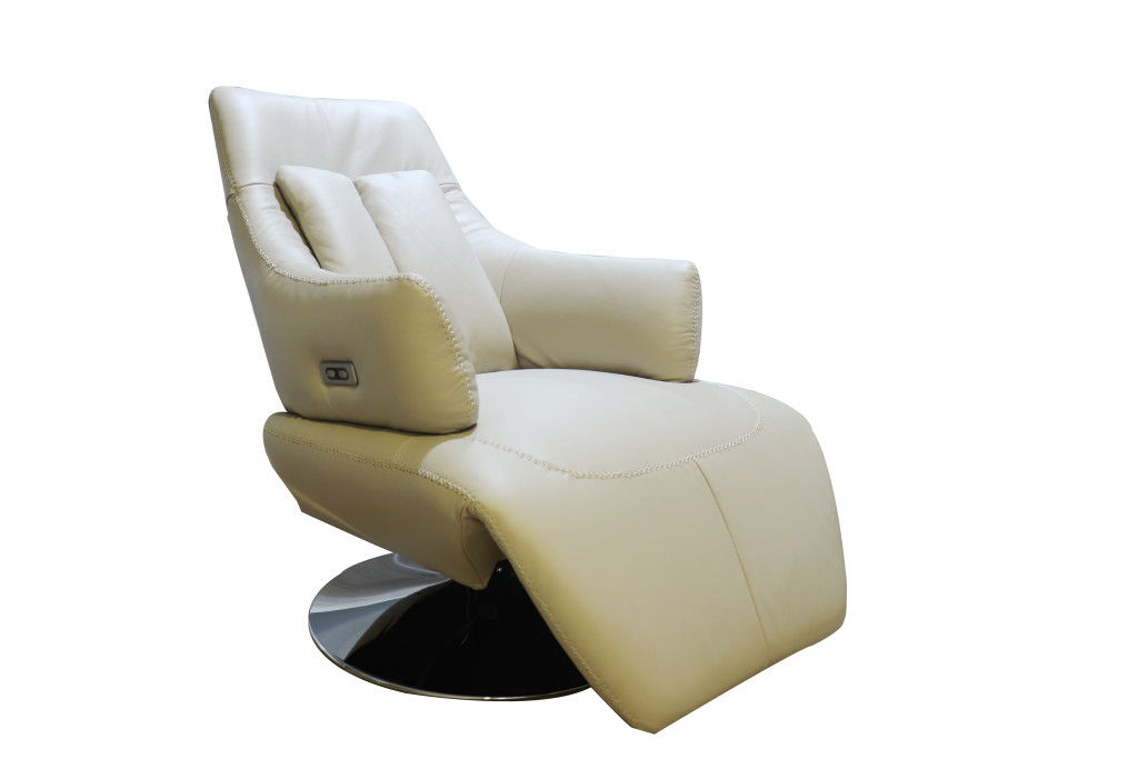 Tufted Genuine Leather Power Swivel Recliner (730570) - Sand