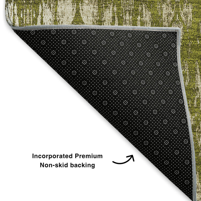 10' X 14' Moroccan Washable Area Rug With UV Protection (650218) - Olive Green / Beige