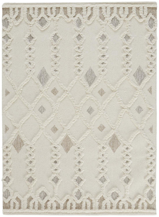 9' x 12' Wool Geometric Tufted Handmade Stain Resistant Area Rug - Ivory Tan And Silver