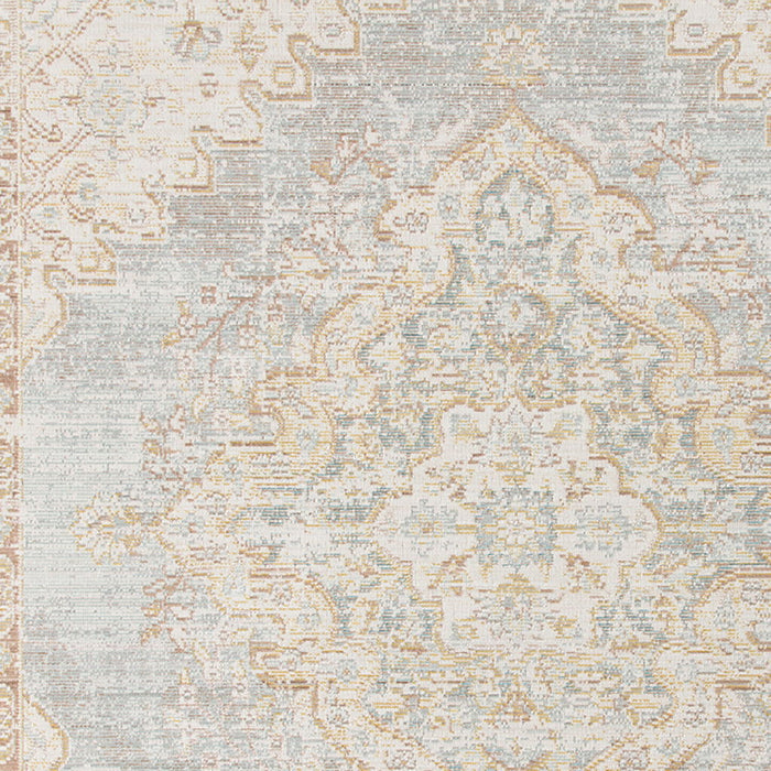9' x 13' Medallion Power Loom Worn Faded Area Rug - Beige And Gray