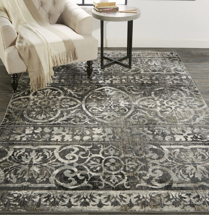10' x 14' Abstract Stain Resistant Area Rug - Gray Ivory And Taupe