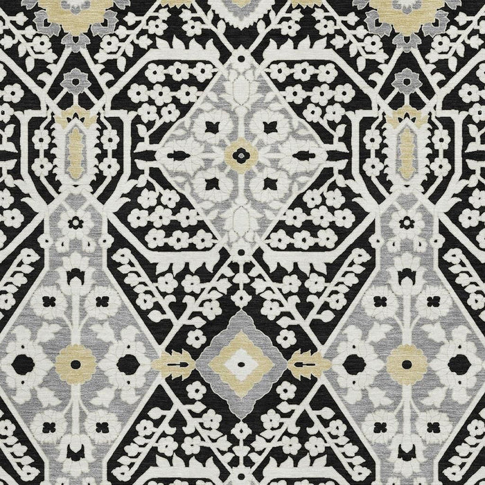 10' X 14' Floral Washable Area Rug With UV Protection (668489) - Black / Gray / Gold