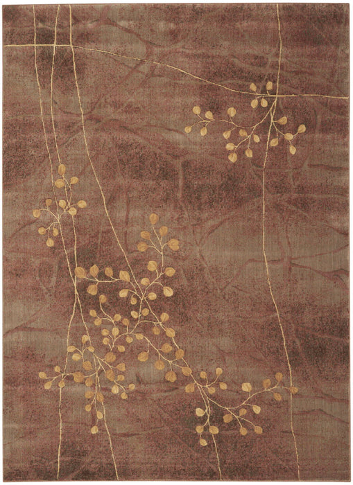 8' x 11' Floral Power Loom Non Skid Area Rug - Brown