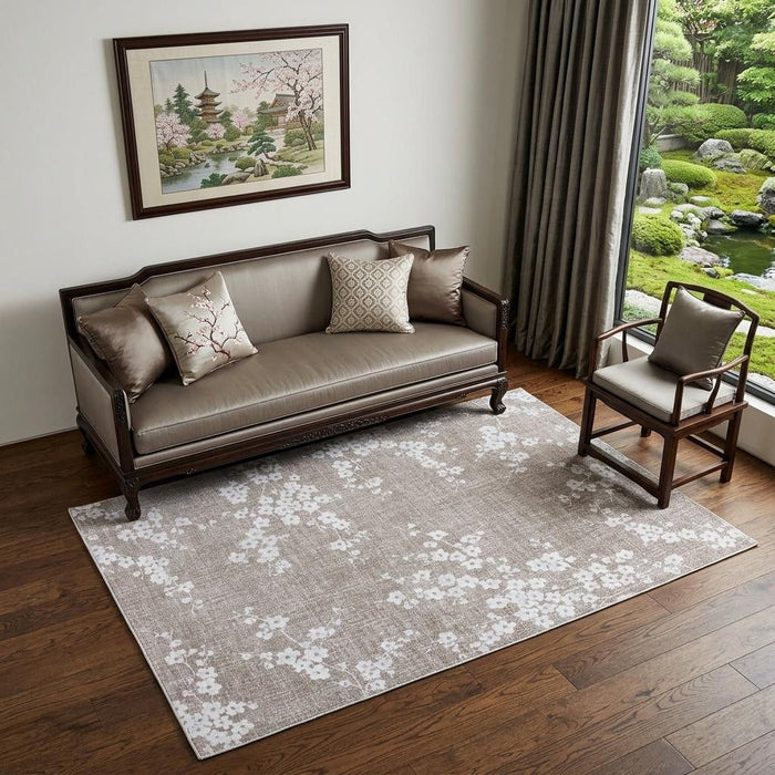 5' X 7' Oriental Washable Area Rug (548790) - Gray / White