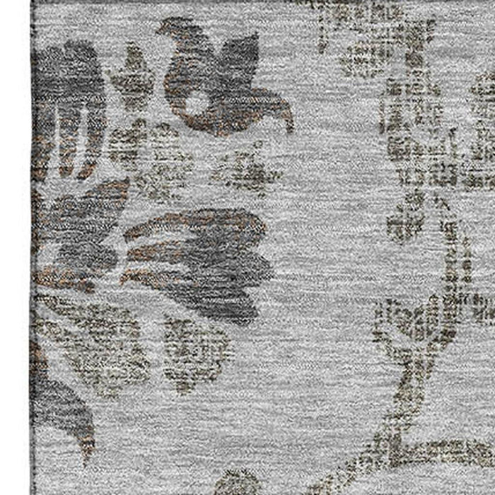 10' X 14' Floral Washable Area Rug With UV Protection - Gray And Taupe