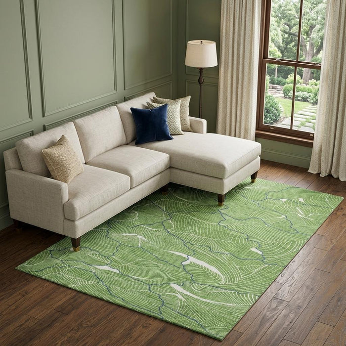10' X 14' Abstract Washable Area Rug With UV Protection (682205) - Green / Ivory / Navy Blue