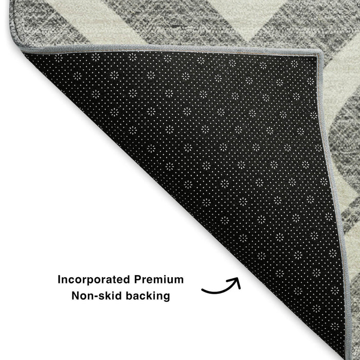 10' X 14' Geometric Washable Area Rug With UV Protection (652515) - Gray / Ivory