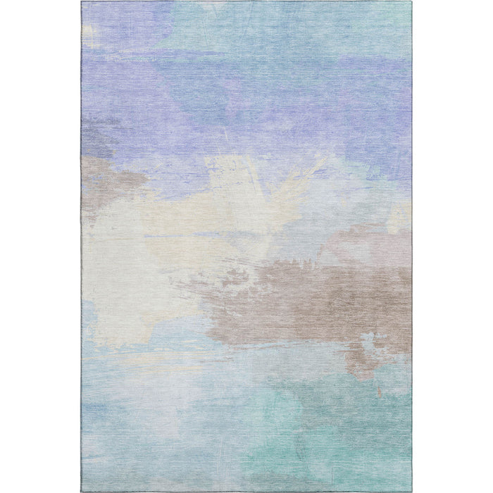 10' X 14' Abstract Washable Area Rug With UV Protection (694194) - Sky Blue / Lavender / Beige