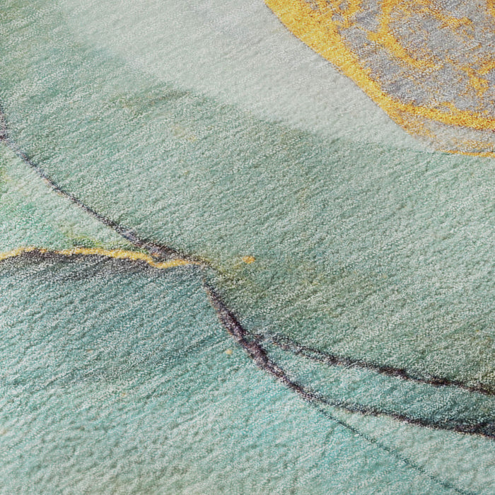 3' X 5' Abstract Washable Area Rug With UV Protection (646841) - Teal / Gold / Ivory