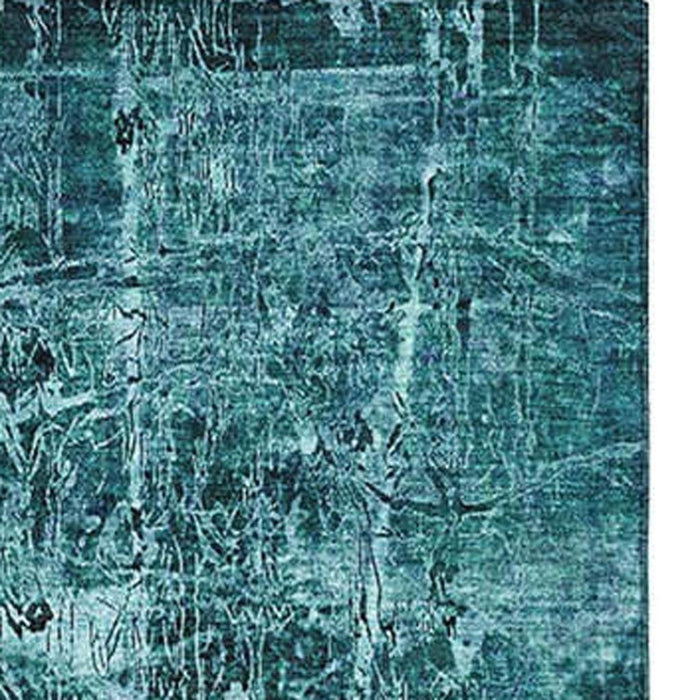 10' X 14' Abstract Washable Area Rug With UV Protection (649060) - Teal / Ivory