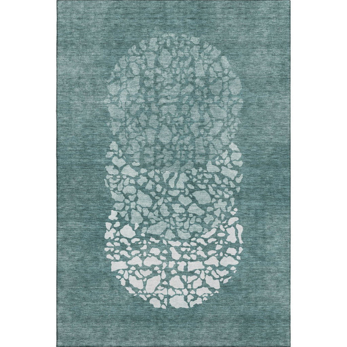 10' X 14' Abstract Washable Area Rug With UV Protection (653602) - Teal / Ivory
