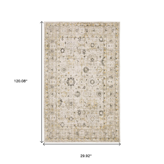 10' Oriental Hand Tufted Runner Rug - Beige And Gold